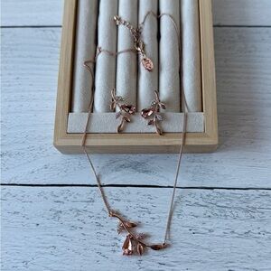 Elegant Rose Gold Leaf Necklace & Matching Earring Set